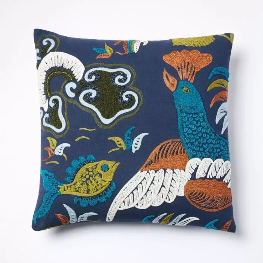 West Elm pillow cover chicken/fish pattern size 20" x 20" . NWT.